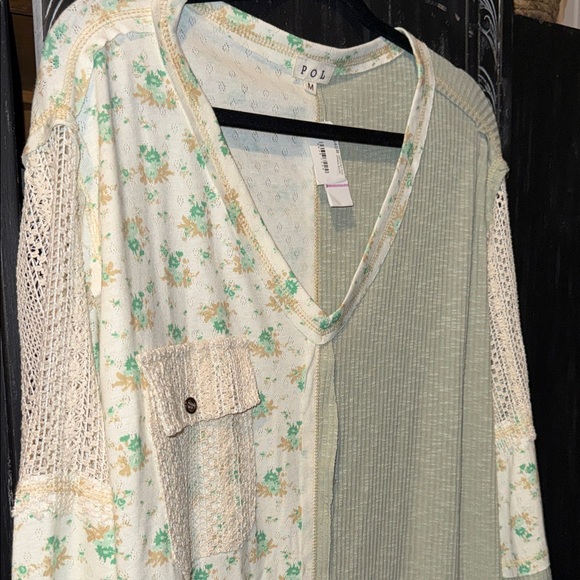 POL Women's Patchwork Blouse - Sage and Cream - Picture 6 of 14